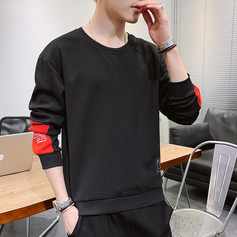 Men's Round Neck Sporty Korean-Style Hoodie - Versatile Long Sleeve Spring/Autumn Base Layer