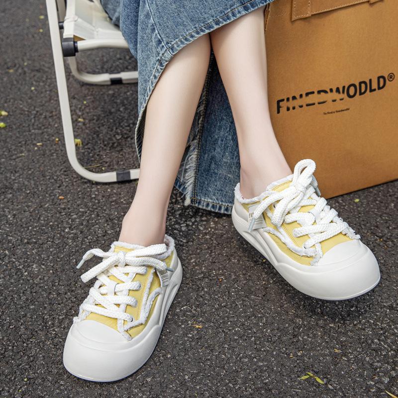 Women's Canvas Half Slippers Breathable Casual Sneakers for Women Platform Vulcanize Shoes Comfort Slip On Loafers Zapatos Mujer