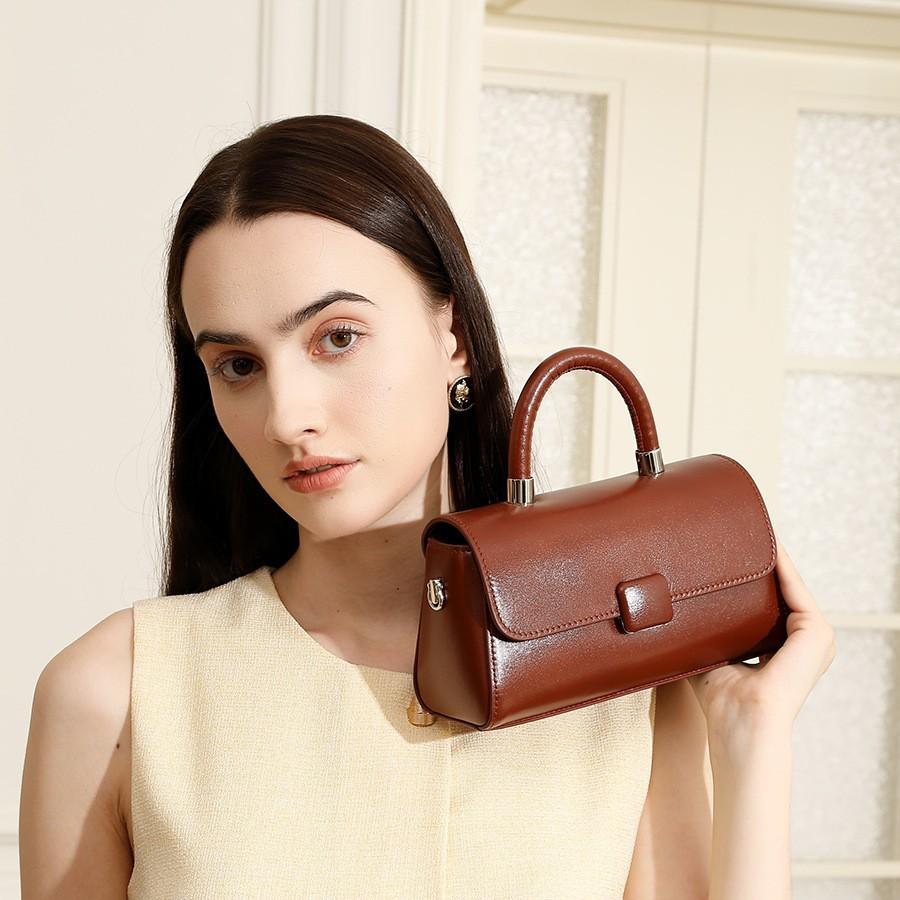 Genuine Leather Versatile Single-Shoulder Women's Bag Textured Commuter Crossbody Small Square Handbag