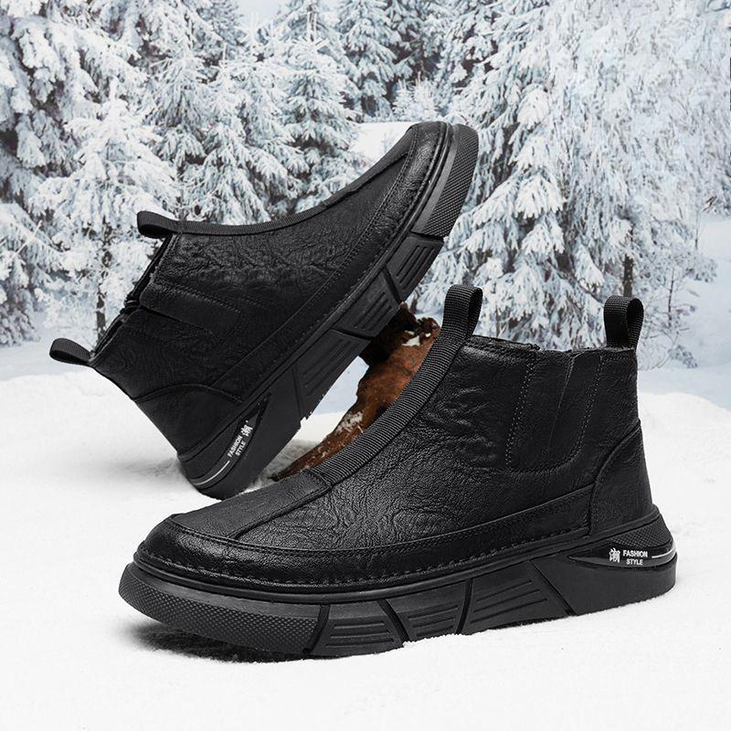 Male Casual Boots Thick Sole Platform Brown Round Toe Velvet Men's Leather Chelsea Shoes Classic Original Low Price In Promotion