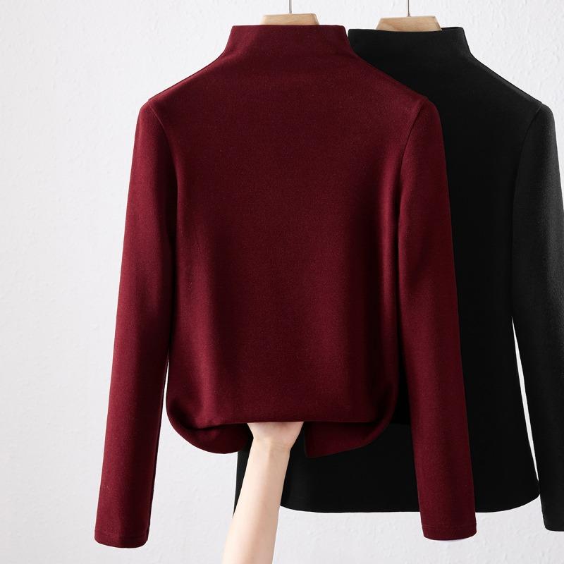 New German Velvet Bottoming Shirt for Women's Autumn and Winter High-end Sense with Semi-turtleneck Thickened Long-sleeved T-shirt Top