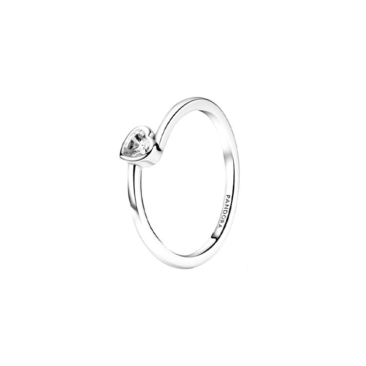 Pandora 925 Silver Transparent Tilted Heart Solitaire Ring Women rings 199267C02 50