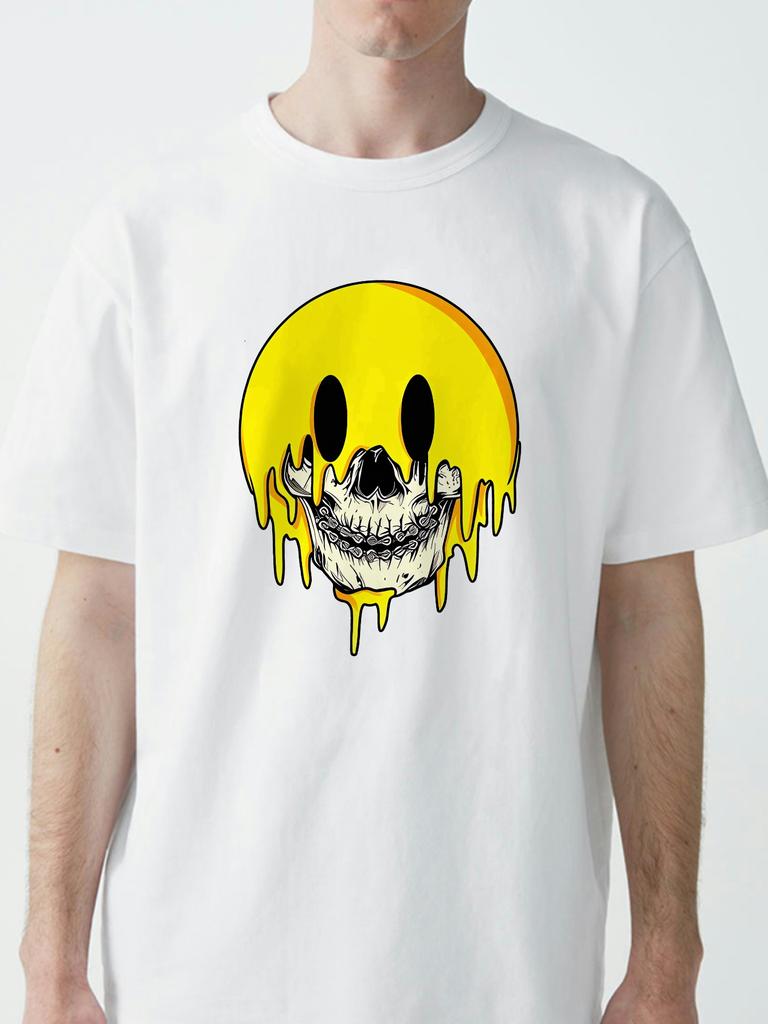 Skeleton smiley face print pattern Tshirt for Summer Mens and Womens Beach Travel Comfortable and Breathable tees oneck tee