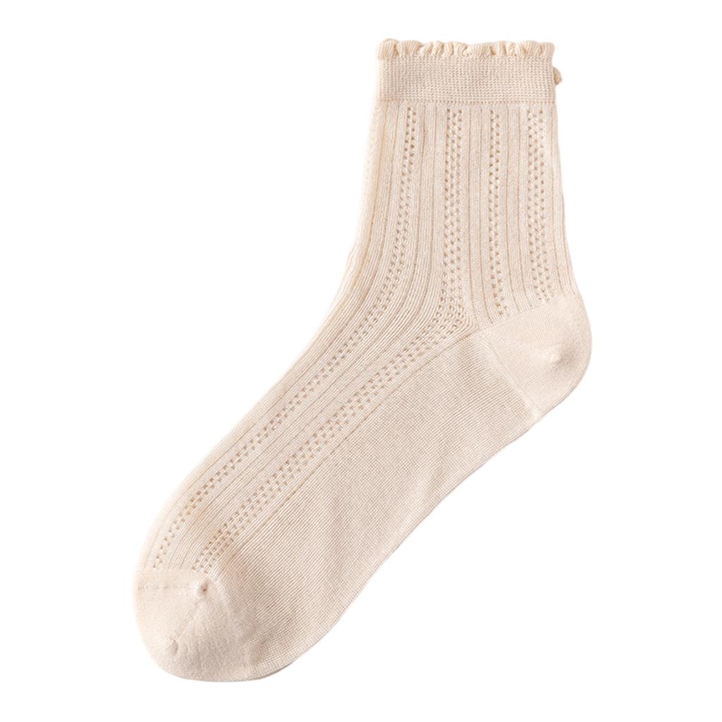 Women Thin Mesh Lace Socks Seamless Mid-Calf Socks Breathable Lightweight Soft Fabric Stretchy Fit for Daily Wear