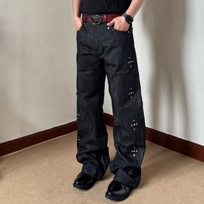 Diamond-encrusted Craft Jeans New Spring and Autumn Men's and Women's Loose Wide-leg Pants Diamond-encrusted Straight-leg Pants Trendy Brand