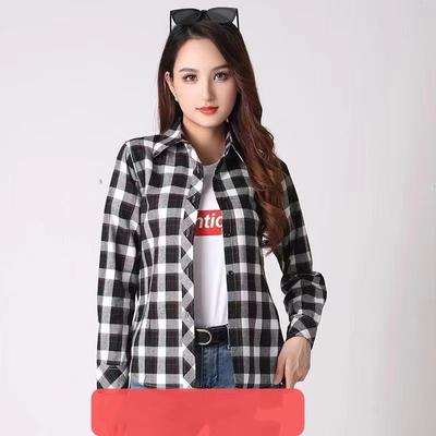 Damen Frühling und Herbst Slim Retro Plaid Shirt Große Größe Casual Loose Shirt