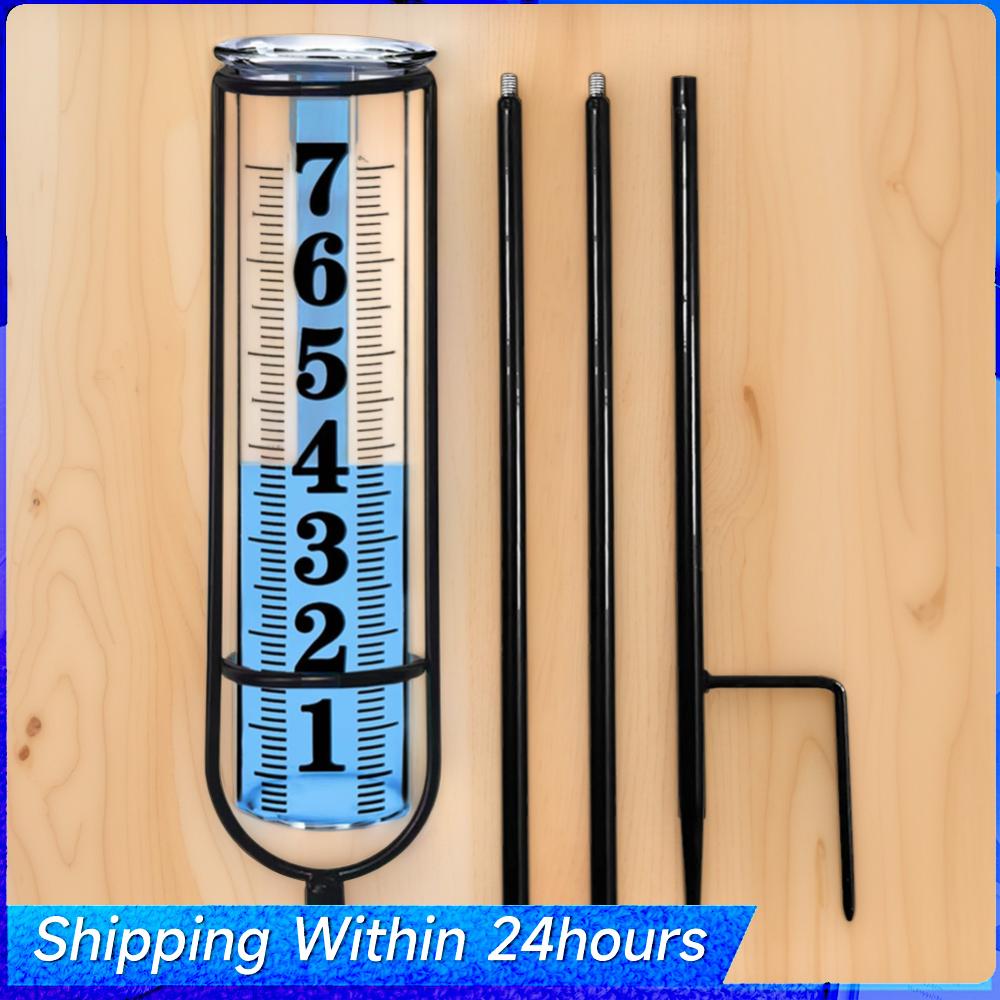 Outdoor Rain Water Meter Large Clear Number Adjustable Height with Thickened Plastic Tube & Metal Stake for Yard Lawn Garden