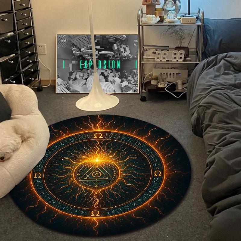 Boho Round Halloween Multicolor Carpet, Non-Slip Floor Mat for Nursery