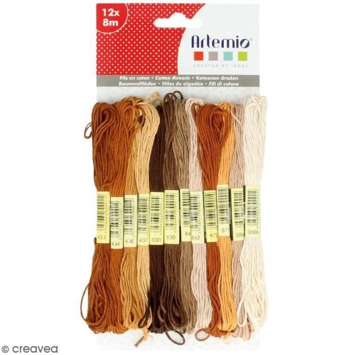 Fils en coton - Artemio - Brun - 12 échevettes de 8 mètres - Idéal pour bracelets brésiliens