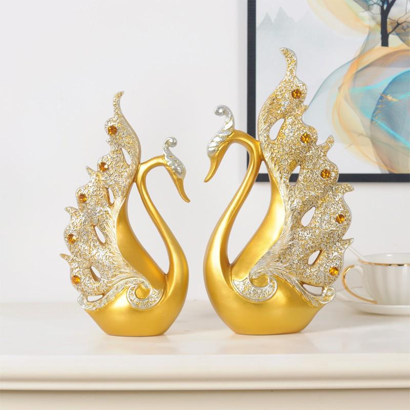 European Style Decorative Couple Swan Ornaments for Living Room, Bedroom, Office, and Entryway