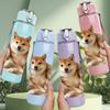 1PZ Shiba Inu Avvolto in Coperta 750ml Bottiglia d'Acqua Sportiva in Plastica Colorata Tappo Flip con Cannuccia Anti-perdita Adatta per Sport Ufficio Uso Domestico