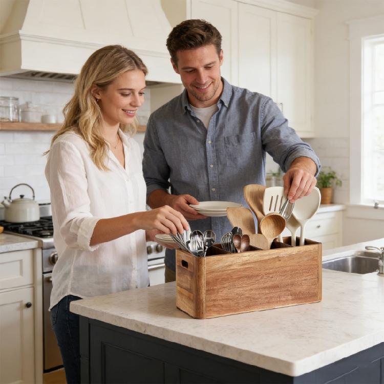 Natürlicher Holz Küchenhelfer-Halter mit wasserdichter Beschichtung und platzsparendem Design