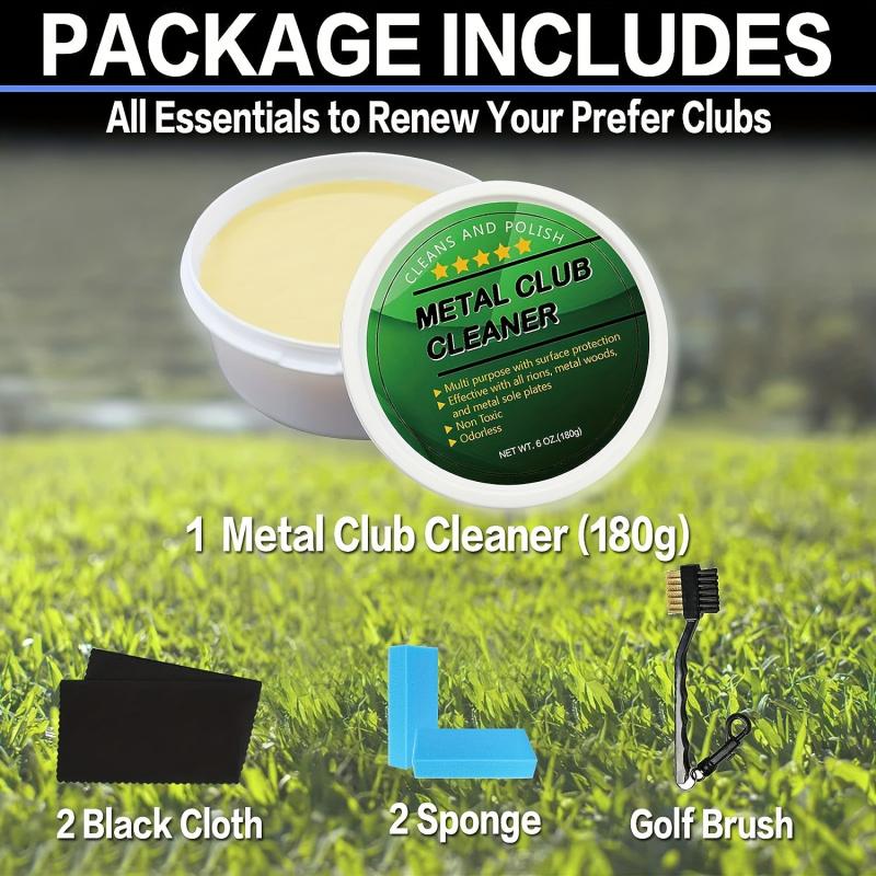 Golf Club Cleaner Kit with Polishing Paste & Metal Cleaner  Premium Sponge & Soft Cloths Restores Shine & Prevents Tarnish