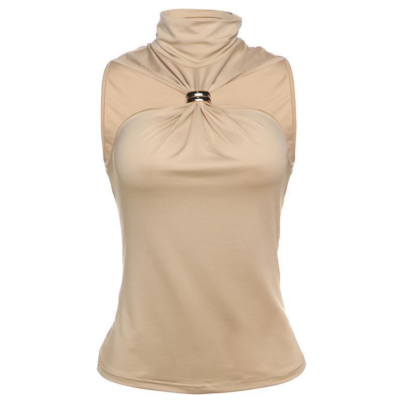 European and American style spring new women's clothing personalized metal decoration sleeveless neck hanging sexy slim vest top women