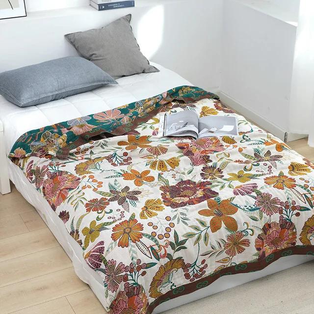 Flowers Nap Blanket Double Sofa Cover Cotton Gauze Home Textile Summer Cool Quilt Throw Blankets For Beds Soft Bedspread Sheet