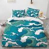 Wave Duvet Cover Set Hokusai Pattern Japanese Ukiyoe Quilt Cover Oriental Sketch Style Ocean Queen Twin Polyester Bedding Set