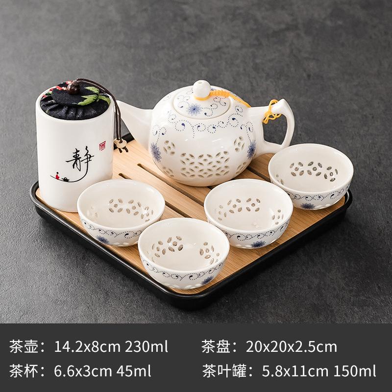 Purple Clay Ceramic Kung Fu Tea Set Home Teapot Set with Portable Tea Tray and Tea Caddy