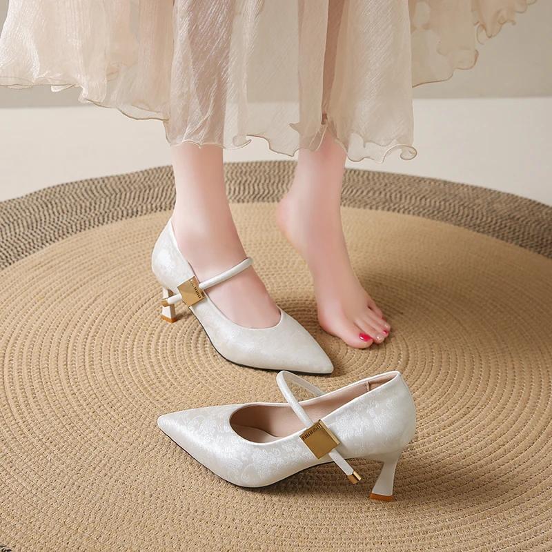 2025 New Outdoor Slip on Women's High Heels Pointed Toe Thin Heels Pumps Elegant Party & Dress Shoes Female Zapatos