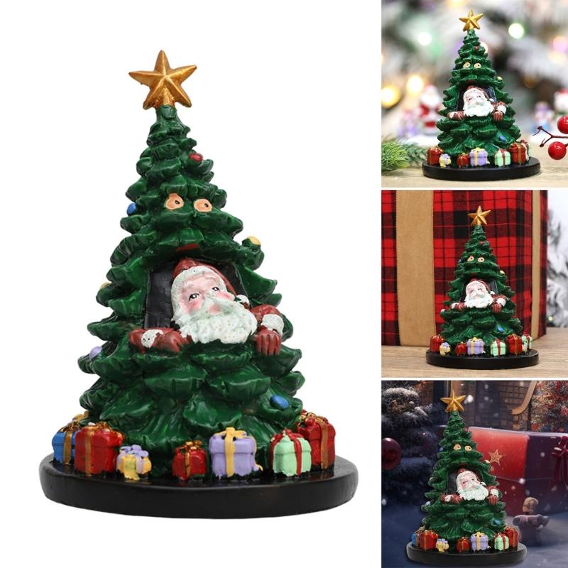 Christmas Spirits Miniature Christmas Tree Figurine ,Durable Resin Desktop Decoration for Office Home Dorms Living Space
