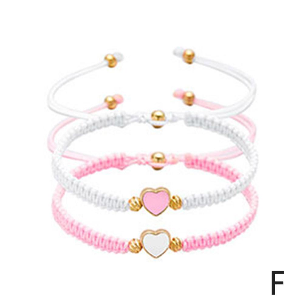 2-Heart Beaded Matching Bracelets For Couples And Best Friends Friendship Adjustable Braid Strand Bracelets For Valentines Gifts