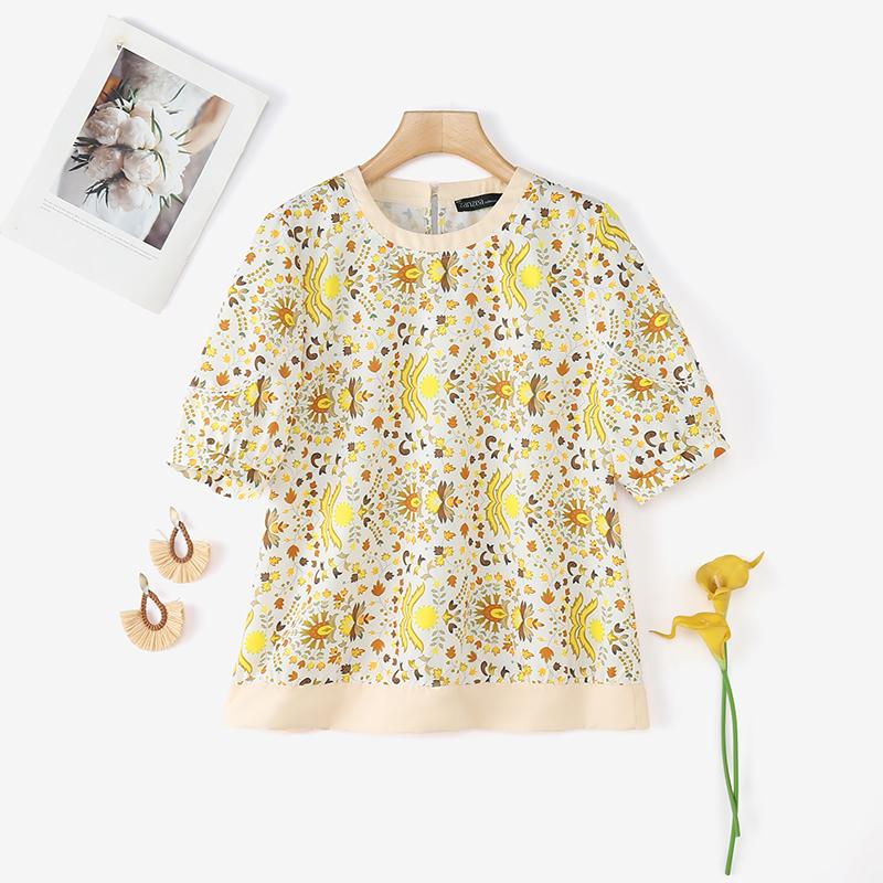 

ZANZEA Женская повседневная блузка с круглым вырезом и короткими рукавами с принтом 5XL жёлтый