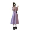 Women's High-End Purple Petite Bubble Sleeve Long Dress for Early Spring