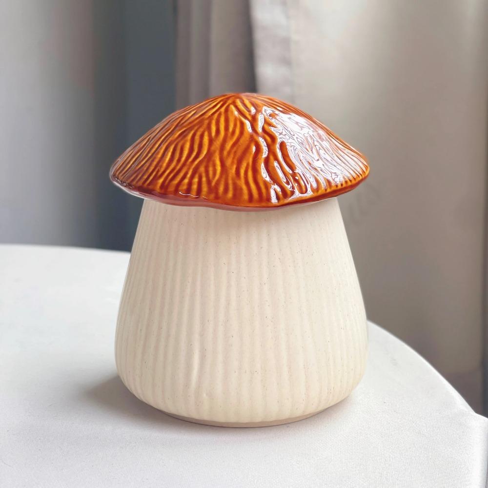 Simulation of Mushroom Ceramic Storage Tank Crafts Ornaments Cartoon Mushroom Sundries Storage Tank Container Home Decoration