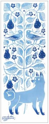 Todaya Shoten Nashienzome Tenugui Hand Shiba and Yurikamome Train 390 (Japanese Towel) Pear, Inu,