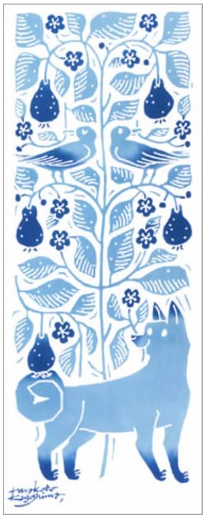 Todaya Shoten Nashienzome Tenugui Hand Shiba and Yurikamome Train 390 (Japanese Towel) Pear, Inu,