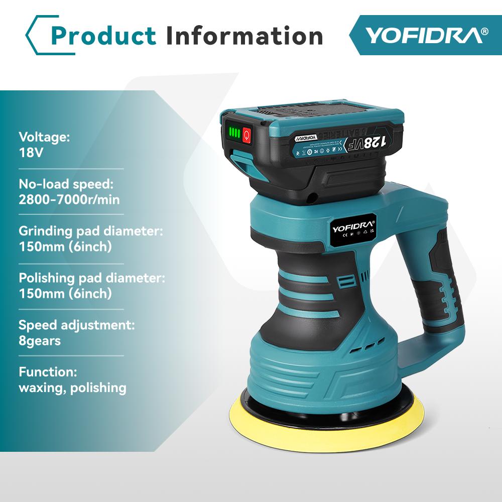 Yofidra 150mm Electric Car Polisher 8 Gears Cordless Efficient Cleaning Waxing Sanding Polisher Beauty Tool For Makita18V-21V Battery