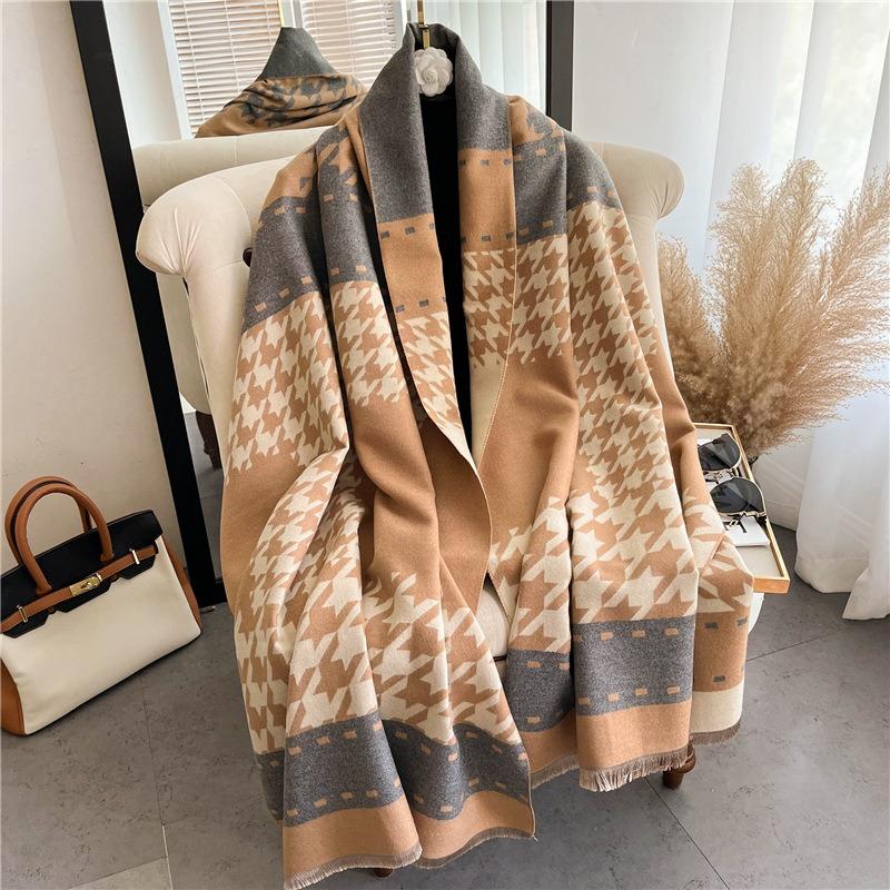 Autumn and winter new color matching thousand bird grid fashion thickened warm scarf imitation cashmere student scarf large shawl