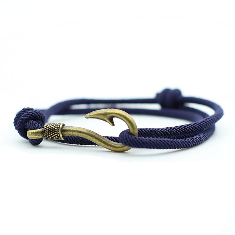 Stylish Fishhook Bracelet For Men Bilayer Sliding Adjustable Grade A 3mm Thin String Braslet Beach Navigation Surfing Braclet