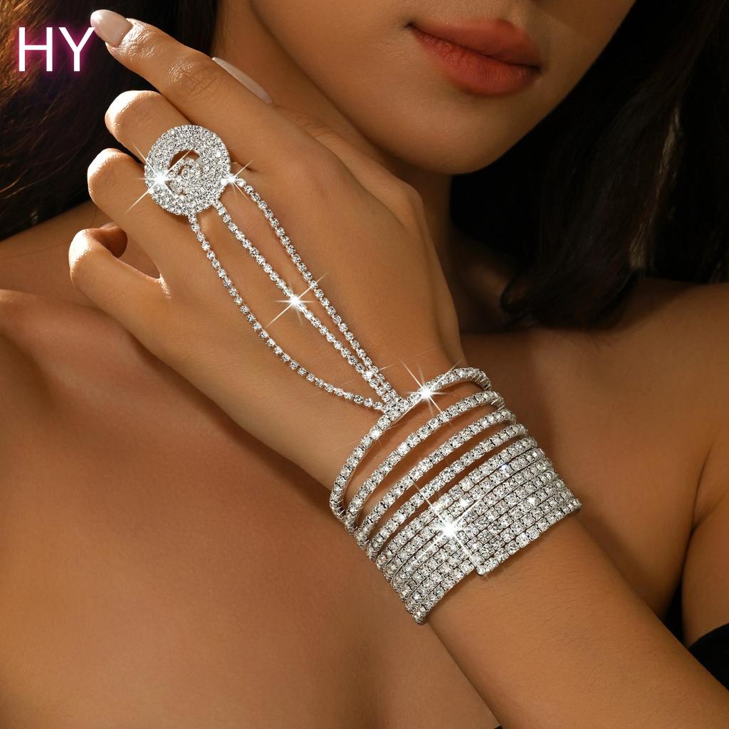 HY Women's Gold Plated Multi-Layer Rhinestone Finger for Bracelet Shiny Diamond Accent for Latin Dance Ballroom Belly Dance