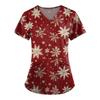 Ladies' Fashionable V-neck Pocket Short Sleeved Christmas Tree Printed Caregiver Shirt