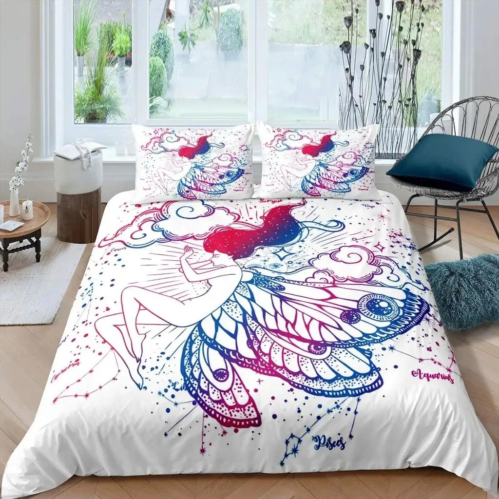 Romantic Style Duvet Cover Set Fairy Girl Bedding Set,Girls Women Couple Flying Butterflies Decor Fantasy Pink Comforter Cover