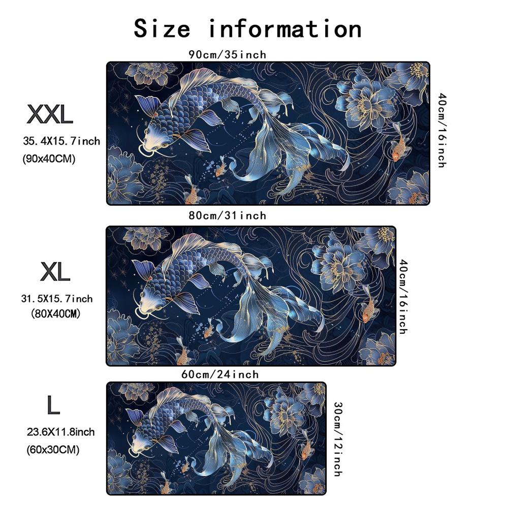 Japan Koi Fish Mouse Pad Large Gaming Accessory Xxl Stitched Edges Deskmats Hd Nonslip Computer Keyboard Desk Mat Long Mousepad