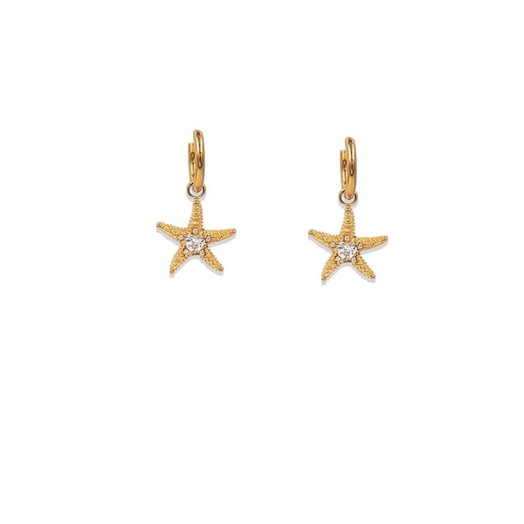 Gold-Starfish Zircon Earrings: Women's Vacation Style, Chic & Elegant Niche Design, Vibrant Fashion Statement