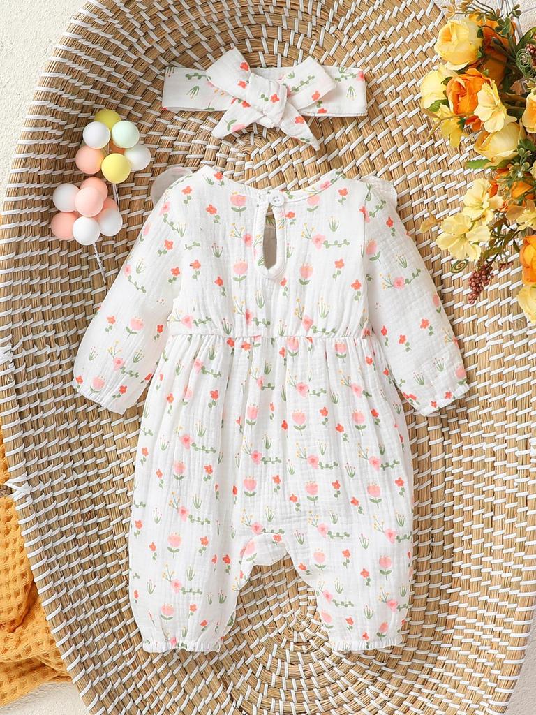 Tuta con Stampa Floreale e Set Fascia per Bambina (0-6 mesi)