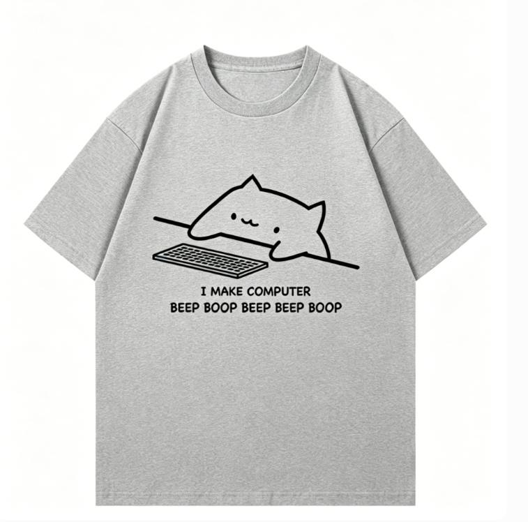 Summer Unisexs Pure Cotton ShortSleeved Shirt with Fun IT Cat Print Short Sleeve Lazy Tshirt Moisture Wicking Graphic T Shirts