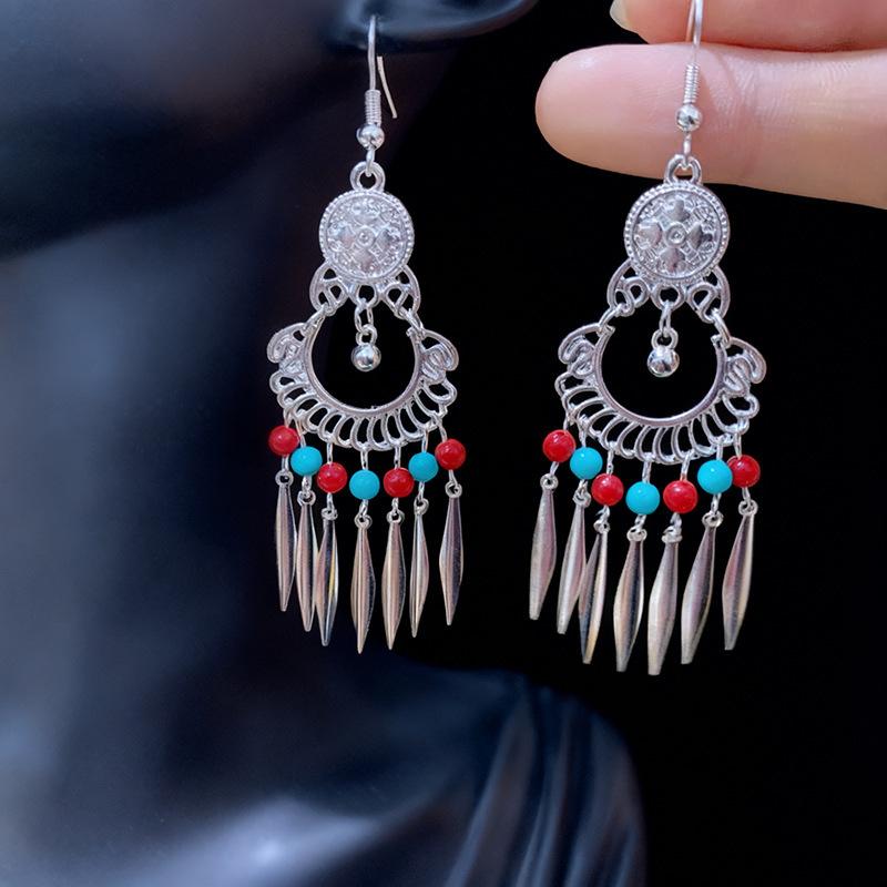 Ethnic style earrings Alloy silver-plated Miao ethnic minority Dong Yi earrings Earrings