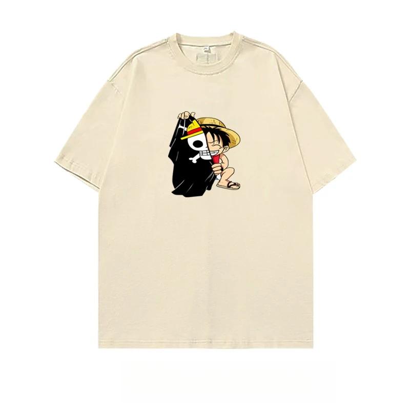 ONE PIECE Luffy Tshirt Mens and Womens Animation Periphery Pure Cotton Couple Summer Wear King of Voyages Luffy Short Sleeve