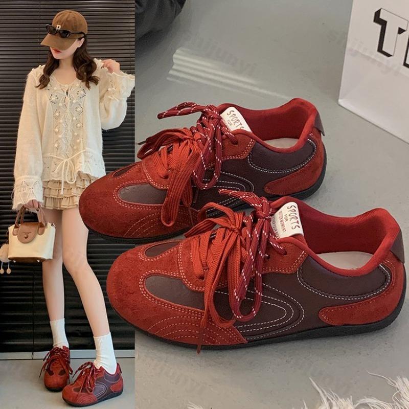Women Flat Casual Sports Shoes Spring Comfortable Non Slip Outdoor Fashion Flats Casual Retro Lace-Up Soft Sole Female Sneakers