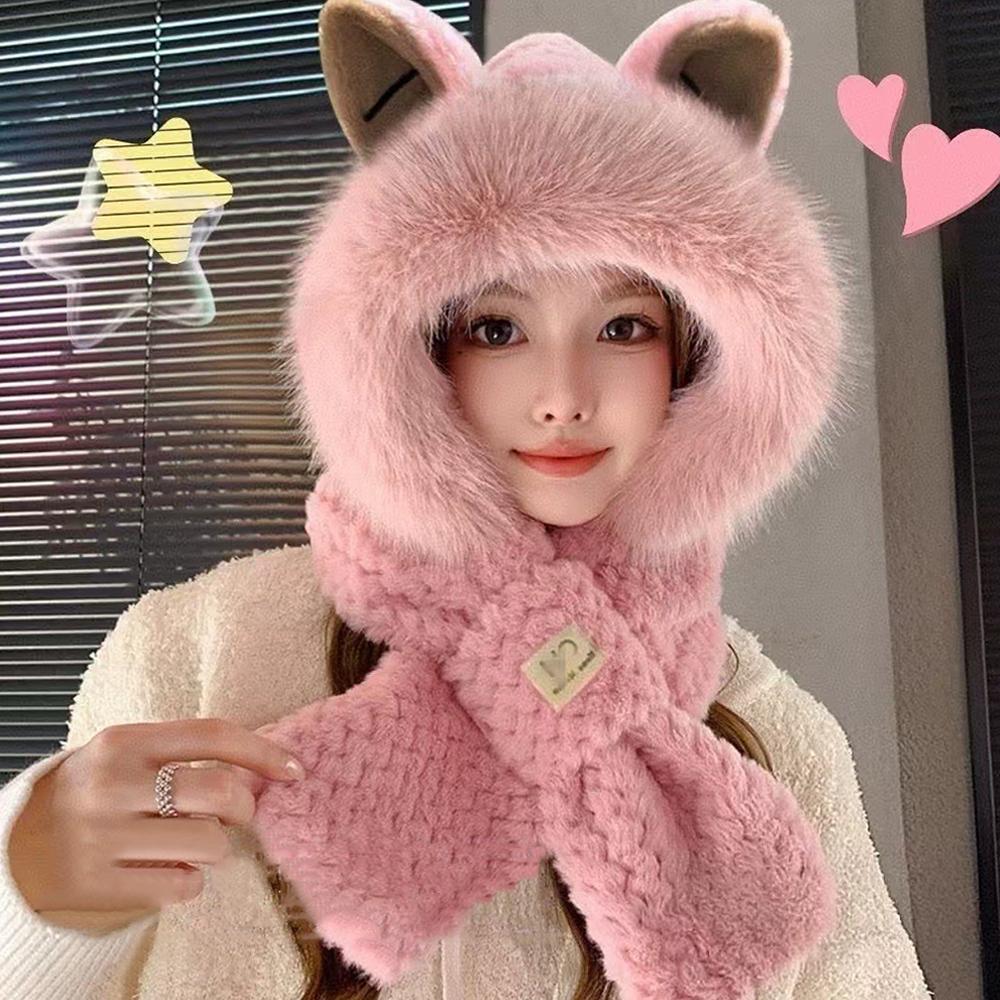 Cute Fox Ears Plush Baotou Ear Protection Winter Warm Hat Collar Scarf Integrated Winter Autumn Winter