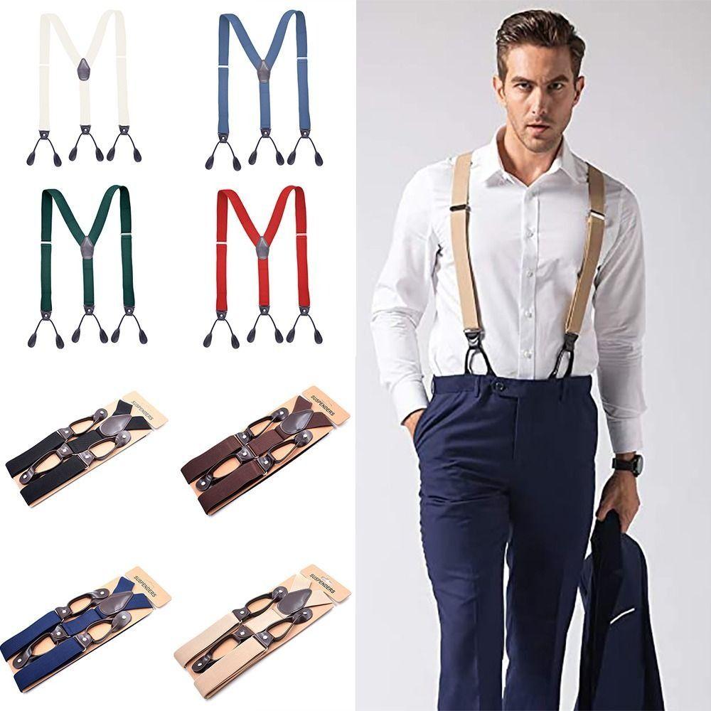 Leather Trimmed Vintage Suspenders Button End Y Back Suspenders Button End Suspenders  Party