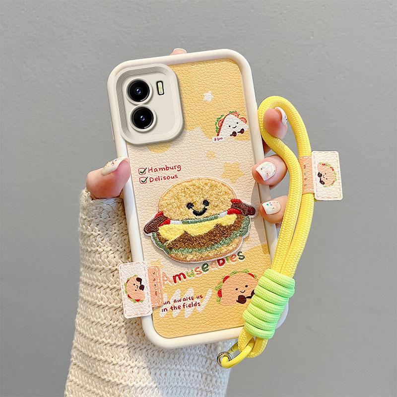KEYSION Cartoon Cute Plush Embroidery Case for VIVO Y15S Y15A with Lanyard Soft Silicone Shockproof Phone Cover for VIVO Y16 Y01