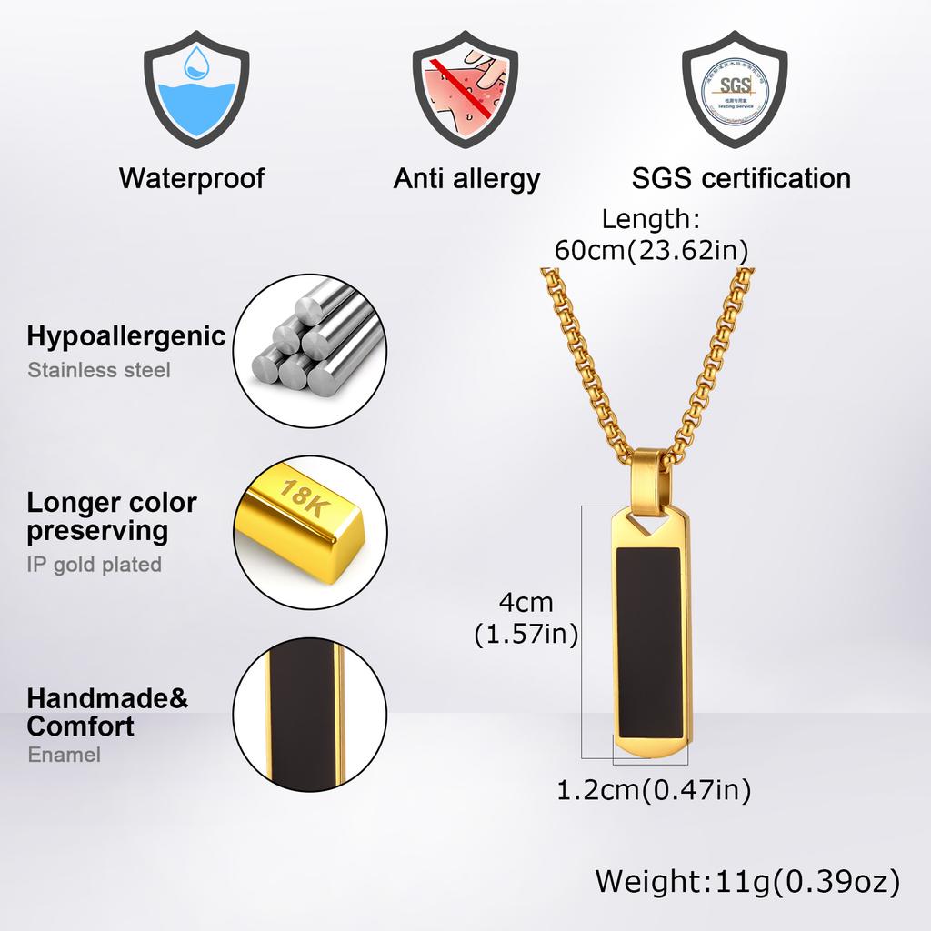 Vnox Rectangular Resin Pendant Necklace for Men, Stainless Steel Box Chain Vertical Bar Necklaces, Jewelry Gifts for Dad Son Him