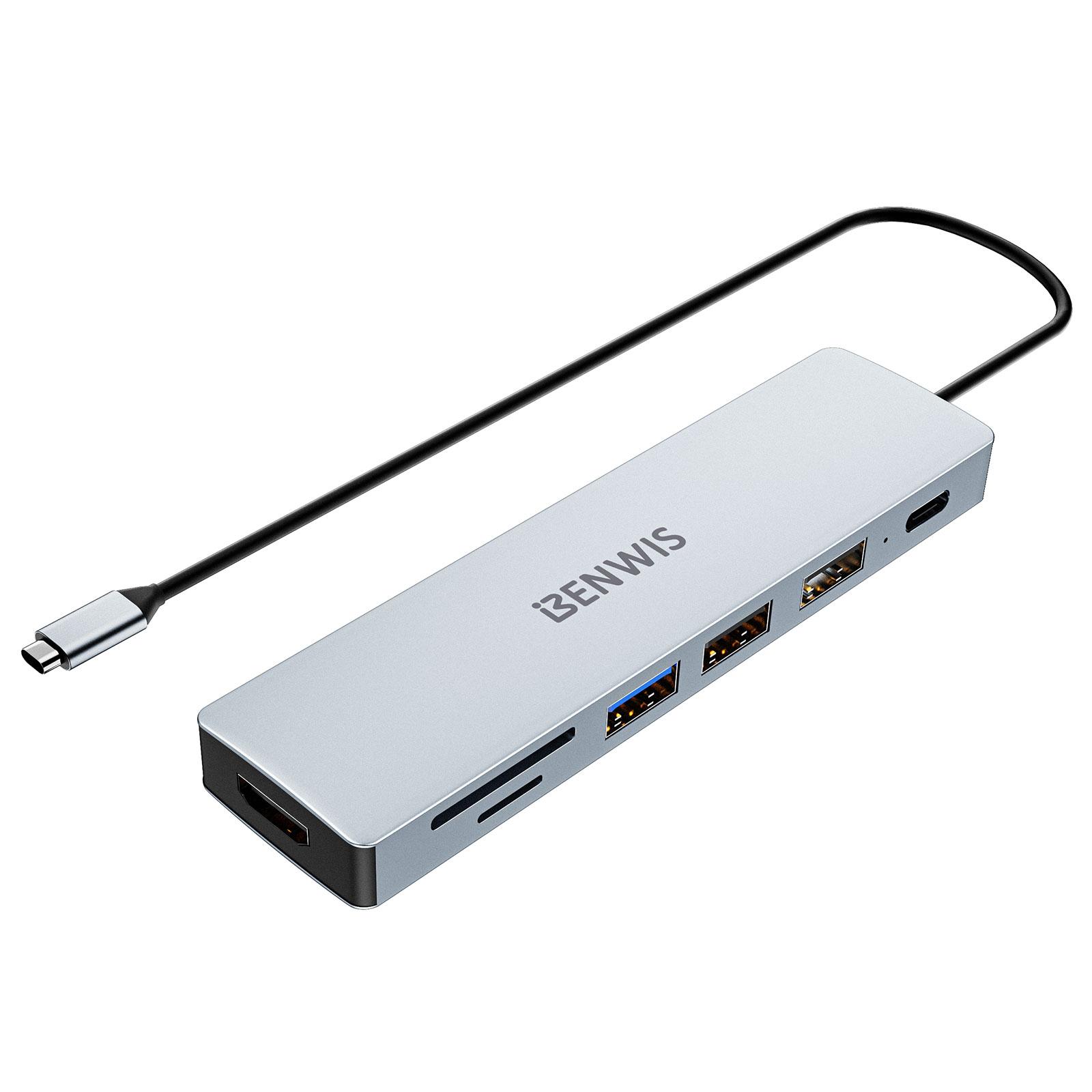 

BENWIS MP-HUB-2 7-in-1 Hub Adapter Type-C to PD 100W+USB2.0x2+USB3.0+TF/SDXC+HD 4K 30Hz As Shown A