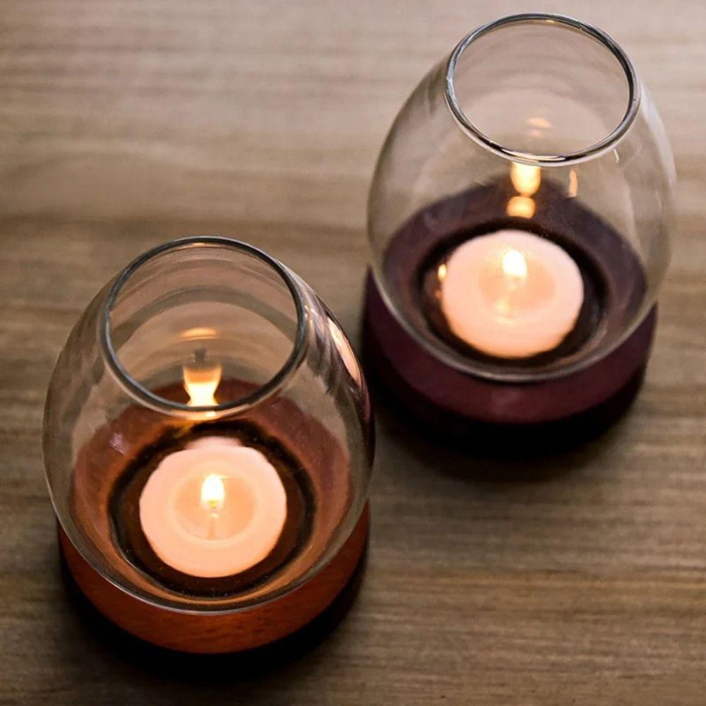 Glass Candlesticks with Cup Cover Round Table Decoration Ornaments Candle Holders  Wedding