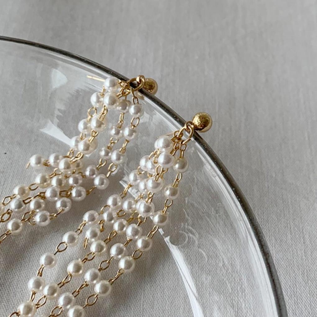 

Women s Freshwater Pearl Long Earrings with Chain Daily Been gold