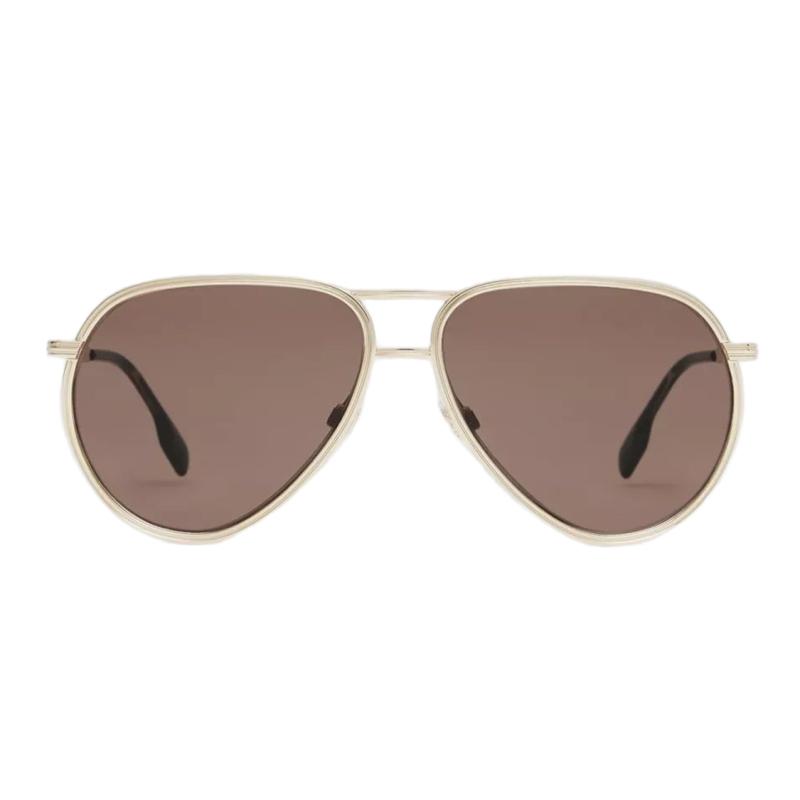 Burberry Trendy Plate with Metal Frame Aviator Sunglasses Men's Gold